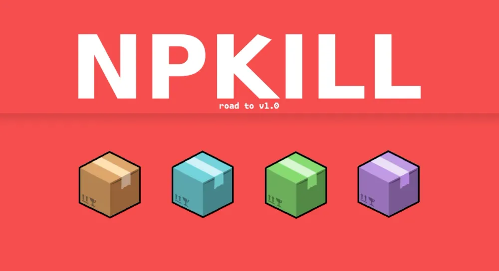 Npkill - road to v1.0 con cajas de colores.