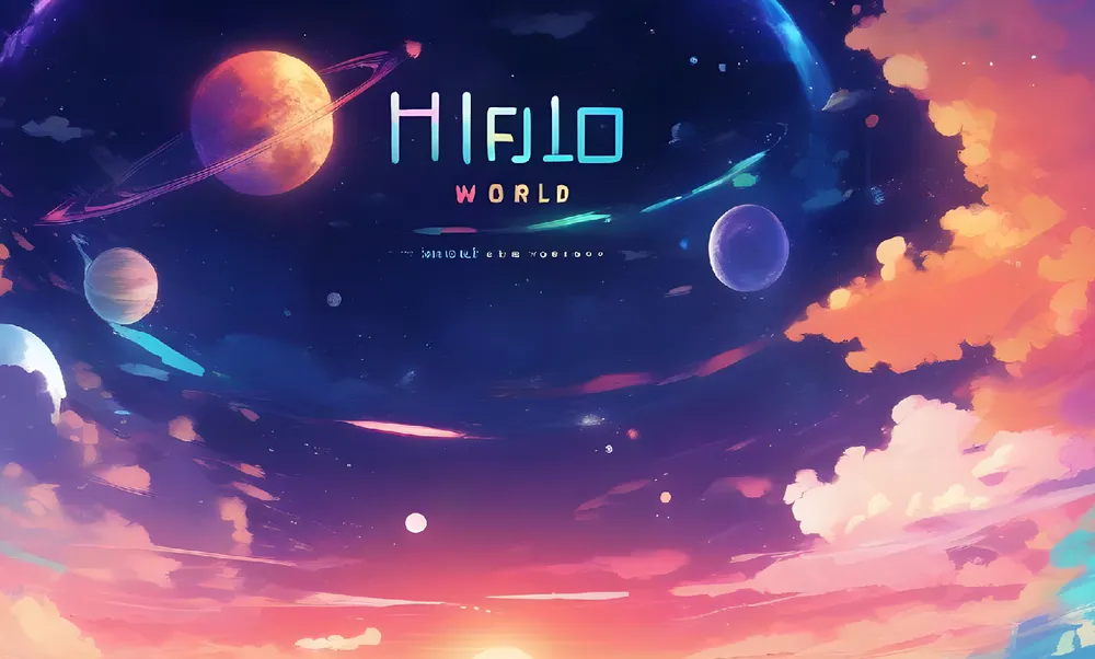 Portada con el texto 'hello world'. Gracias, stable difussion.